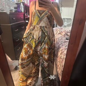 NWT Fashion Nova Brown and Green Wide Legged Jumpsuit